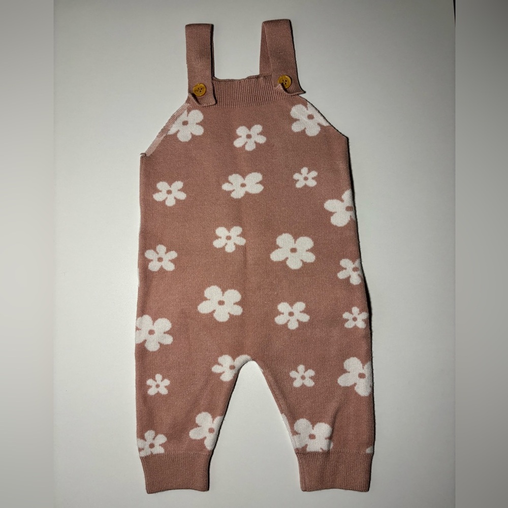 SHEIN Pink Floral Knit Baby Romper